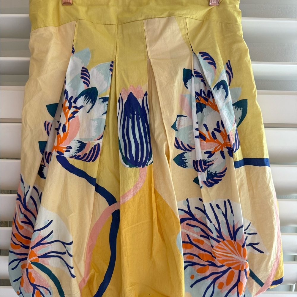Maeve Yellow Strapless Dress with Floral Design